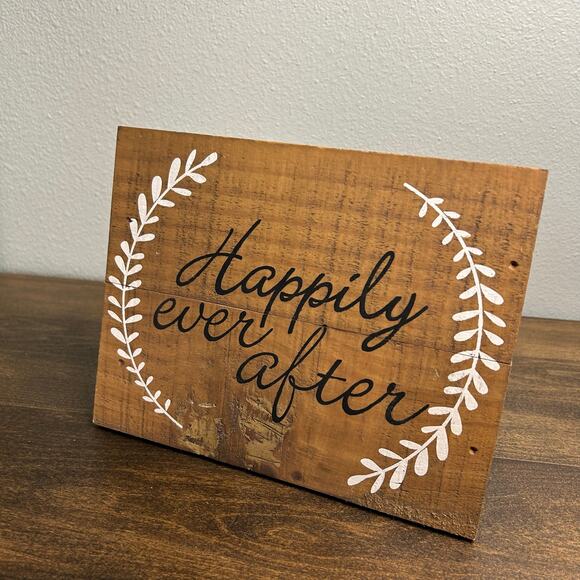 Rustic Wedding Decor Wooden Sign Plaque Happily Ever After Shabby Chic 9"x7" - Picture 1 of 7